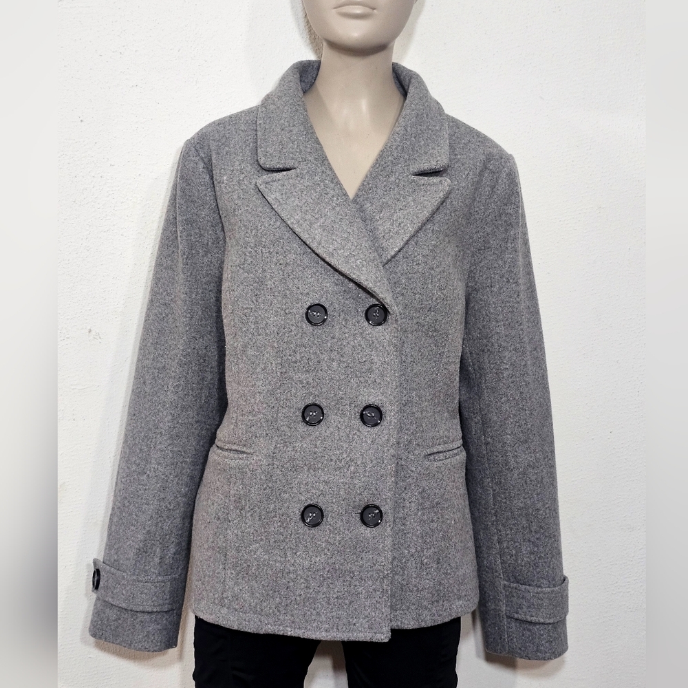 Allegra K Women's Gray Double-Breasted Coat Jacket Suit - Picture 2 of 16